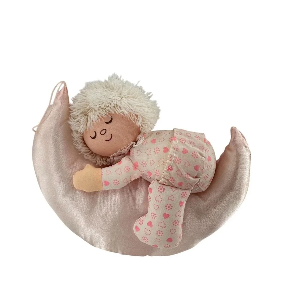 Vintage Russ‎ Berrie Plush Moon Doll Pink Pajamas Sleeping Baby 1984 Collectible